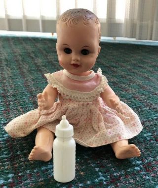 Vintage Porcelain Baby Doll In White & Pink Dress