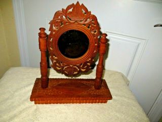 Vintage Swivel Mirror Art Deco Oval Wood Frame With Dresser Stand.