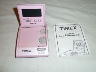 Timex Alarm Clock Am Fm Radio Flip Top Travel Portable Led Model T315p Pink
