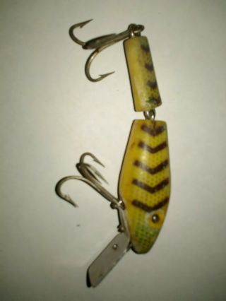 Vintage L&s Bassmaster Model 15 Jointed Minnow - Yellow & Brown - 3 1/2 Inch