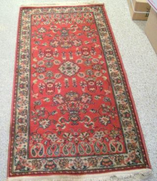 Vintage Traditional Red And Tan Oriental Entry Rug