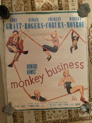 Vtg Rare Marilyn Monroe Cary Grant Movie Poster “monkey Business” 22in X 18inch