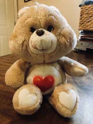 1983 Vintage Care Bear Tender Heart Bear 13 " Plush Tan With Red Heart Kenner