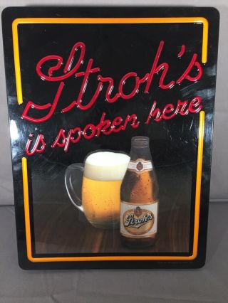 (vtg) Strohs Beer Neo Neon Plastic Light Up Sign Game Room Man Cave Rare