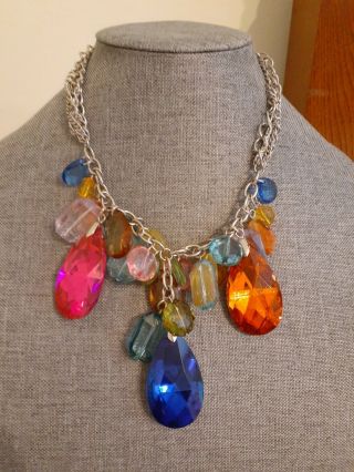 Vintage Mixed Metal Chunky Necklace Multi Color Boho 1980 