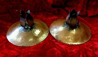 Antique Pair Arts & Crafts Hammered Copper Candle Holders