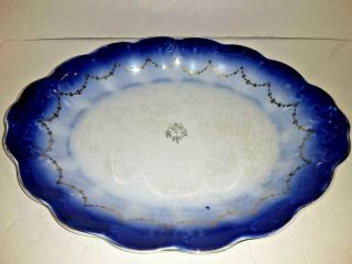 Antique La Francaise Flow Blue Porcelain Oval Serving Platter Plate Dish 13 1/2 "