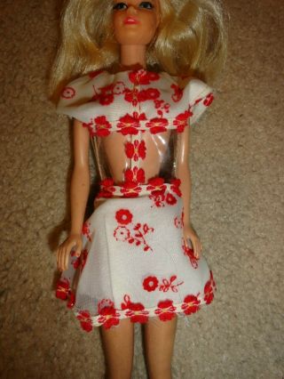 Vintage Rare Barbie / Tammy Size Mod Red & White Dress W/ Clear Vinyl Middle
