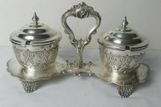 Vintage Silver Plate Jam/condiment Caddy Set W/ Glass Jars