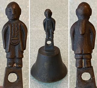 Antique Vintage Bronze Bell With A Figural Chinese Man Handle 3”