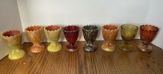 8 Rare Vintage St Claire Carnival Kingfisher Toothpick Holders Egg Cups