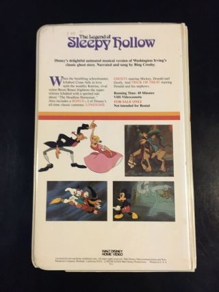 Walt Disney Home Video THE LEGEND OF SLEEPY HOLLOW VHS Vintage Vhs Rare Cult 2