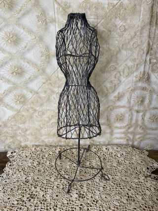 Vintage Wire Metal Dress Form Mannequin Table Top Decorative Jewelry Display