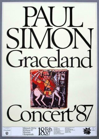 Paul Simon - Rare Vintage Munich 1987 Graceland Concert Poster