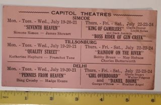 /rare Canadian (tillsonburg,  Simcoe,  Delhi) 1937 " Capitol Theaters " Movie Schedule
