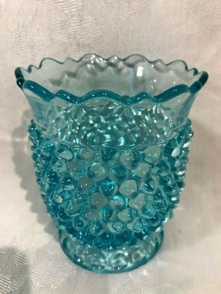 Antique Doyle & Co.  Blue Glass Celery Vase,  Hobnail Body & Thumbprint Base