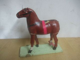 Antique Vintage Primitive Folk Art Paper Mache Horse Pull Toy Estate Find