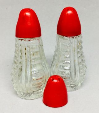 Antique Glass Salt & Pepper Shakers Red Lids