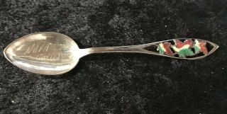Vintage Souvenir Spoon Enamel Sterling Silver Maple Leaf Bm Co.  Cut Out