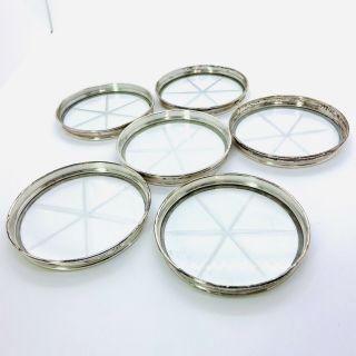 6 Elegant American Sterling Silver & Cut Glass Coasters Monogrammed M