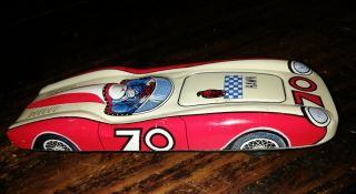 Vintage & Very Rare Japan Litho Tin Toy Racing Car Monoposto Friction Hawk 70
