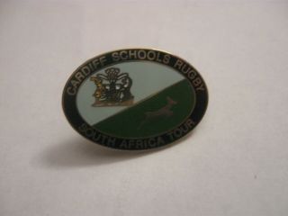 Rare Old Cardiff Schools Rugby Union Football S.  A.  Tour Enamel Press Pin Badge