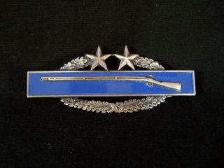 Rare Vintage Wwii ? Us Combat Infantry Badge Pin Back Rifle Medal Silver 2 Star