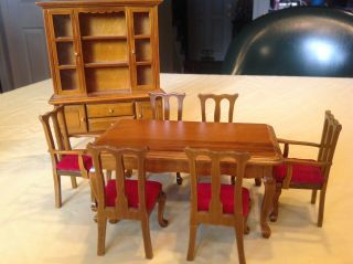 Vintage Miniature Dollhouse Furniture Dining Room Furniture Wooden Handcrafted