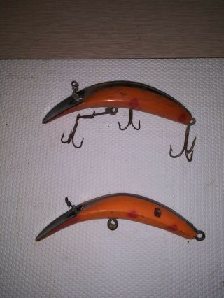 Set Of 2 Vintage 4 1/2 " Long Orange Flat Fishing Lures