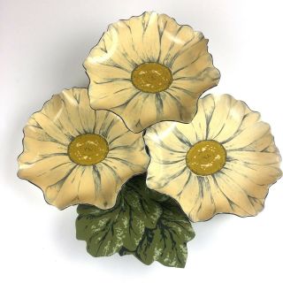 Vtg 3 Tiered Molded Plastic Flower Chip Dip Serving Candy Dish Yellow Green Rare
