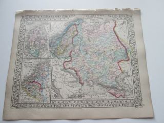 1871 Antique Map Of Denmark,  Holland,  Belgium,  Sweden By S.  Augustus Mitchell