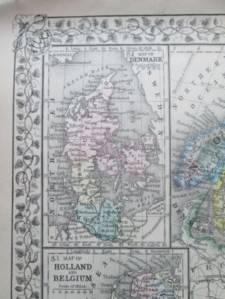 1871 ANTIQUE MAP of DENMARK,  HOLLAND,  BELGIUM,  SWEDEN by S.  AUGUSTUS MITCHELL 2