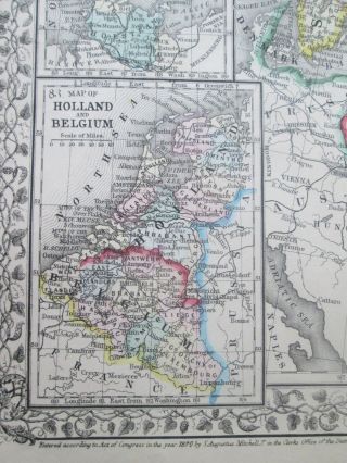 1871 ANTIQUE MAP of DENMARK,  HOLLAND,  BELGIUM,  SWEDEN by S.  AUGUSTUS MITCHELL 3
