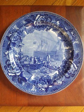 Lovely Antique Boston Tea Party Wedgewood 9 " Blue Flow Blue Plate Circa 1906