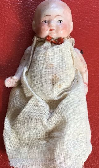 Vintage Antique Jointed Baby Doll 3.  5” - Porcelain / Bisque Made In Japan
