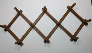 Vintage Wood Expandable Folding 10 Peg Wall Hanger Mug Hat Accordian Rack Japan 2