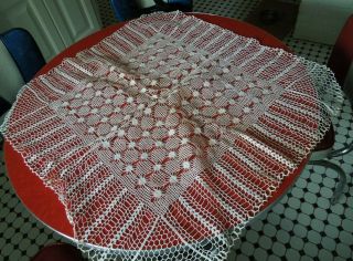 Vintage/antique Hand Made Netting Lace Table Cover Cloth 30 " X 33 "