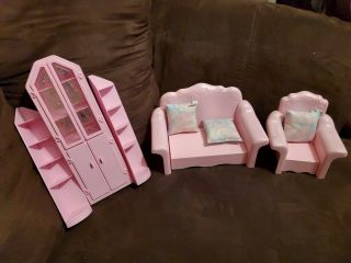 Vintage 1987 Barbie Sweet Roses Sofa Bed Couch & Chair And Cabinet/ Pillows