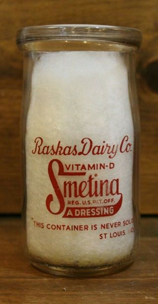 Milk Bottle Vintage Raskas Dairy Co Products St.  Louis Mo Rare Old Farm Jar