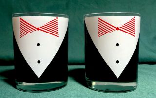 Vintage Georges Briard Tuxedo Glasses Set Of Two (2) Rare,  Rare