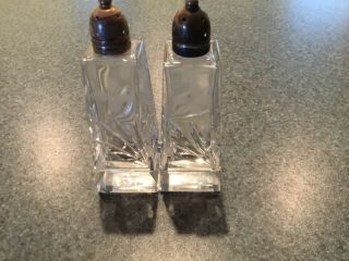 Vintage Cut And Etched Glass Salt And Pepper Shakers With Sterling Silver Tops