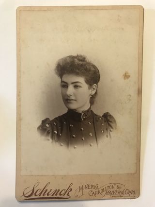 Rare Antique Minerva Carrollton Malvern Ohio Dark Eyebrows Woman Cabinet Photo