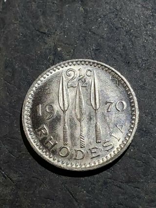 1970 Rhodesia 2 1/2 Cents - Au/unc - Rare Exotic African Coin