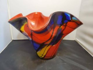 Rare Mid Century Kralik Multi Color Blown Glass Bowl Large 1 Of A Kind