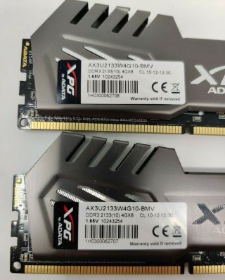RARE ADATA XPG 8GB (2x4GB) DDR3 2133 MHz AX3U2133W4G10 - BMV 1.  65v Desktop Memory 2