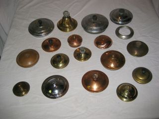 18 Small Vintage Antique Copper And Brass Covers Lids Tops Parts