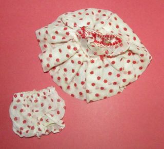 Vintage Ginger Doll Dress And Panties Flocked Red Dot Flowers On White Organdy