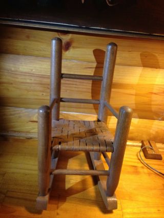 Hand Made Oak Doll’s Rocking Chair 14 Inches Tall Cane? Seat