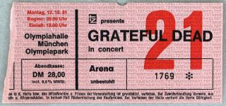 Grateful Dead - Mega Rare Vintage Munich 1981 Concert Ticket
