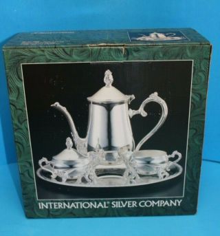 Vintage International Silver Co.  Coffee Tea Set W/ Tray Sugar & Creamer